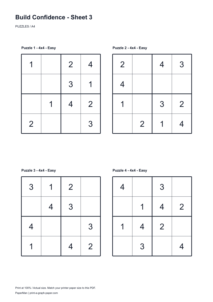 Build Confidence, worksheet 3: four printable puzzles