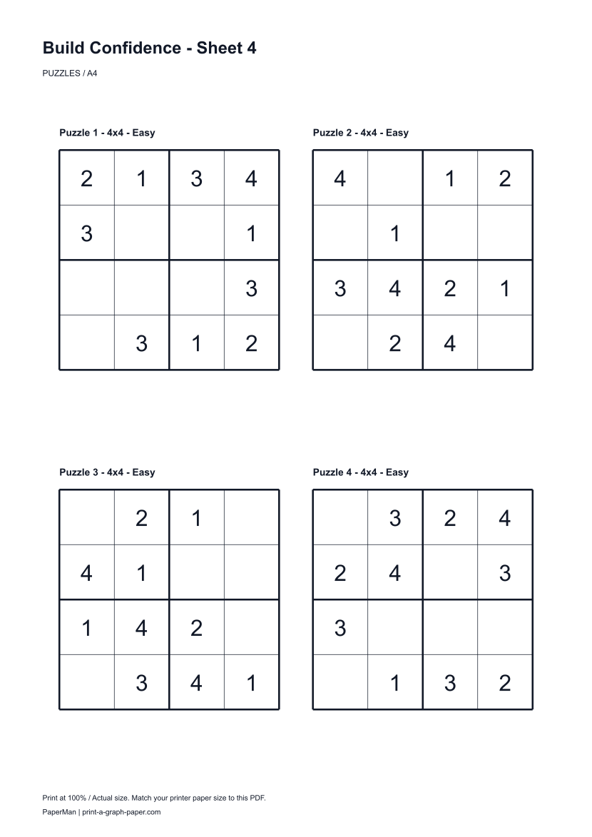 Build Confidence, worksheet 4: four printable puzzles