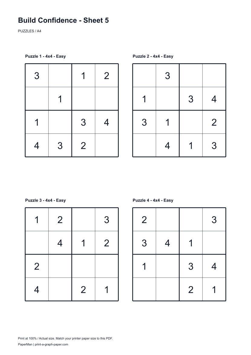 Build Confidence, worksheet 5: four printable puzzles