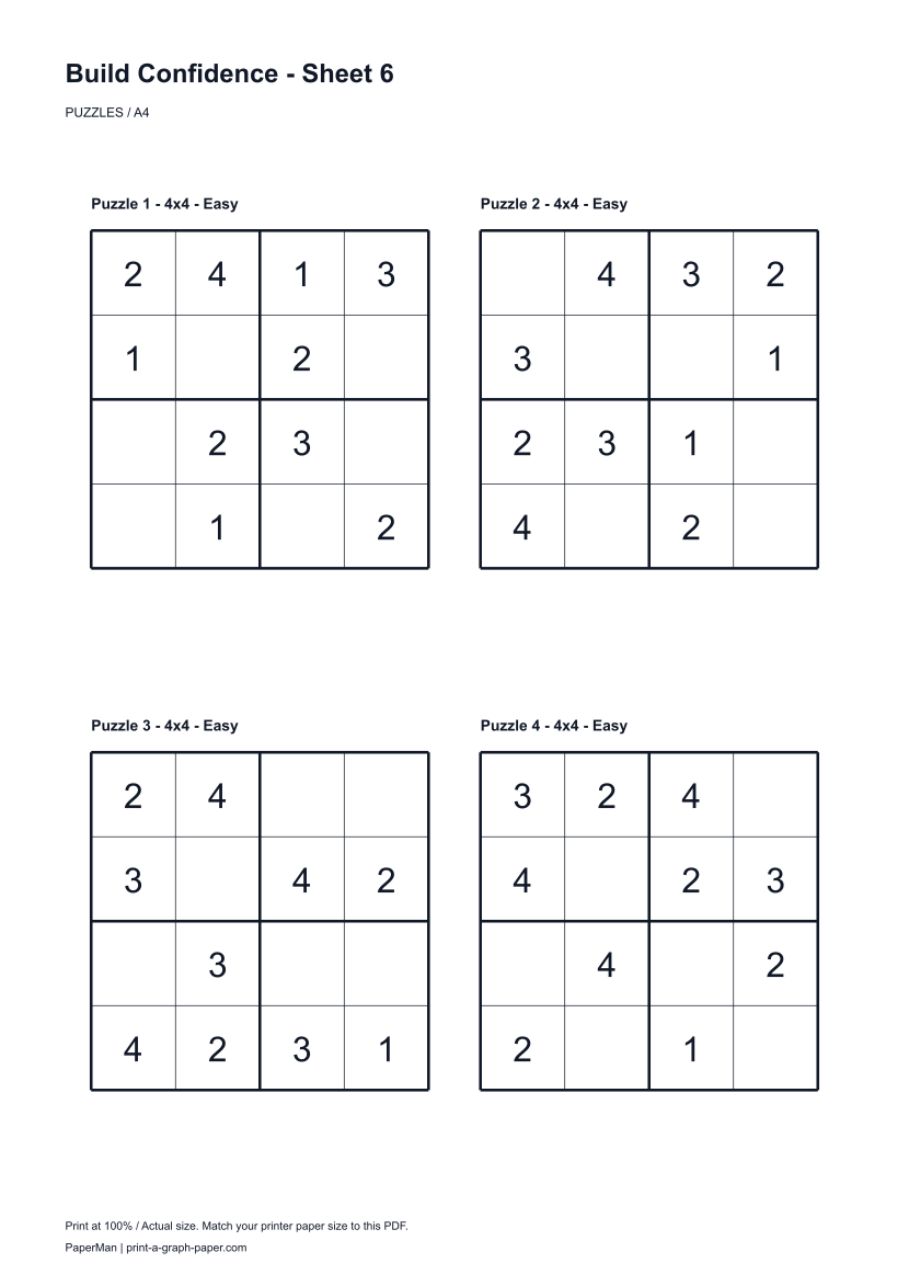 Build Confidence, worksheet 6: four printable puzzles