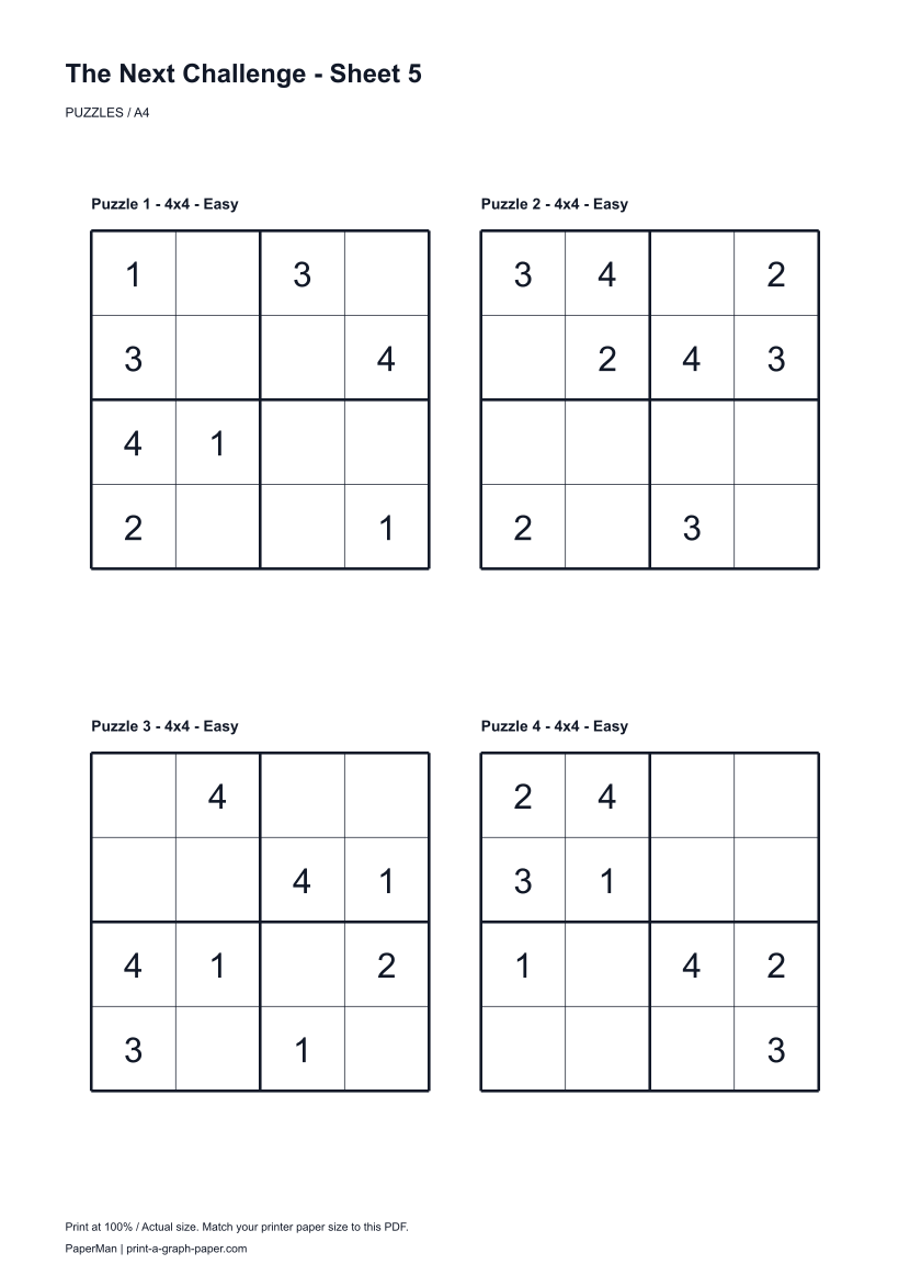 The Next Challenge, worksheet 5: four printable puzzles